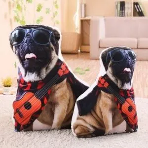 Подушка декоративная Бродячая собака в очках с укулеле. Размер 45 см.