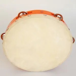 Fleet TH10-6B Тамбурин с кожей с 6 бубенцами  в один ряд, дерево крашенное с цветочками, кожа белая.