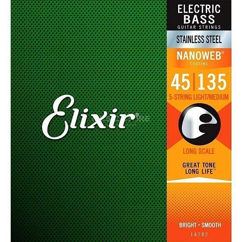 Elixir 14782 Nanoweb (45-135) Комплект струн для 5-струнной бас-гитары.