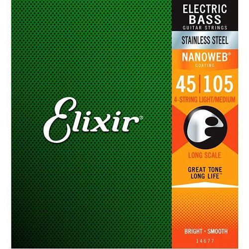 Elixir 14677 Nanoweb (45-105) Комплект струн для бас-гитары.