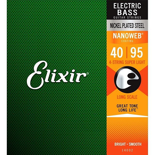 Elixir 14002 Nanoweb (40-95) Комплект струн для бас-гитары, 40-95.