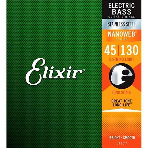 Elixir 14777 Nanoweb (45-130) Комплект струн для 5-струнной бас-гитары.