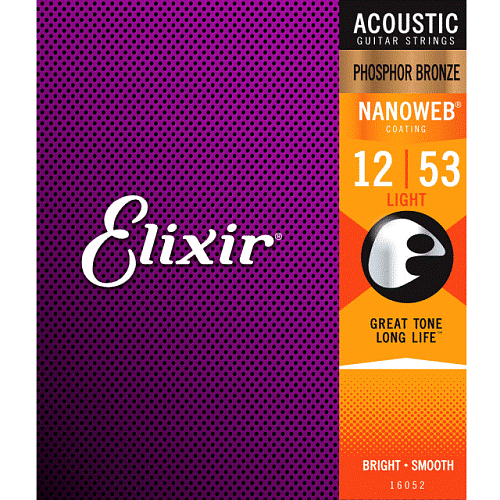 Elixir 16052 Nanoweb (12-53) Комплект струн для акустической гитары.