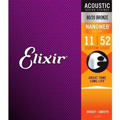 Elixir 11027 Nanoweb (11-52) Комплект струн для акустической гитары.