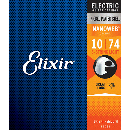 Elixir 12062 Nanoweb (10-74) Комплект струн для 8-струнной электрогитары.