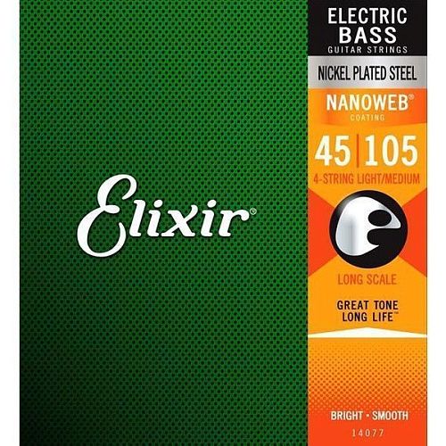 Elixir 14077 Nanoweb (45-105) Комплект струн для бас-гитары.