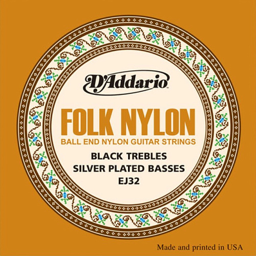 D'Addario EJ32 Folk Nylon Комплект струн для акустической гитары, шарик на конце.