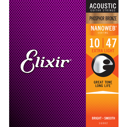 Elixir 16002 Nanoweb (10-47) Комплект струн для акустической гитары Phos Bronze.