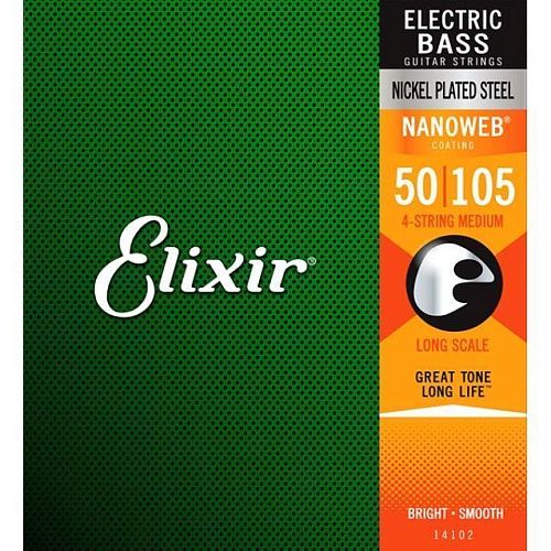 Elixir 14102 Nanoweb (50-105) Комплект струн для бас-гитары.